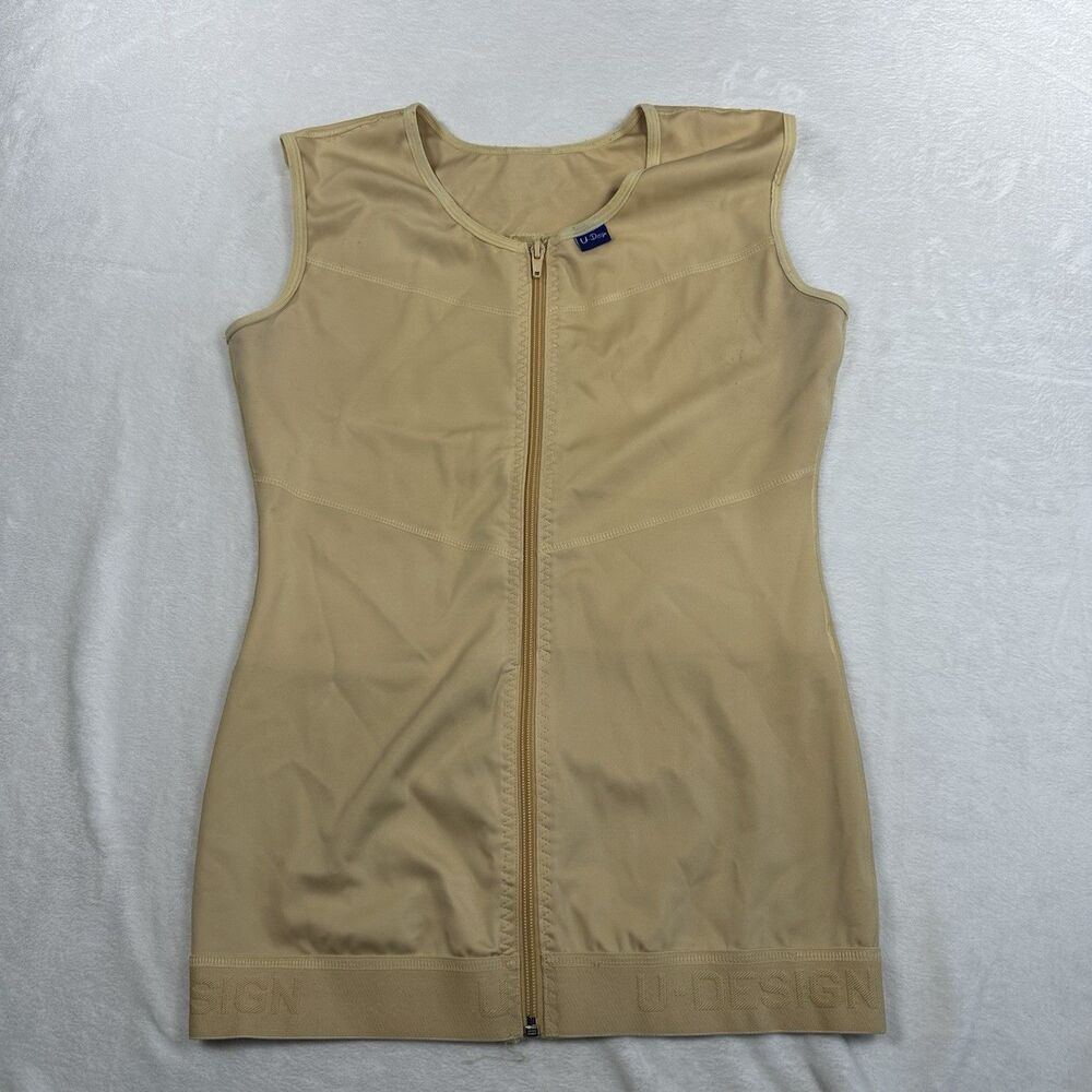 U-Design Shapewear Vest Womens Large Nude Compression Tank Zip Front Body Shaper